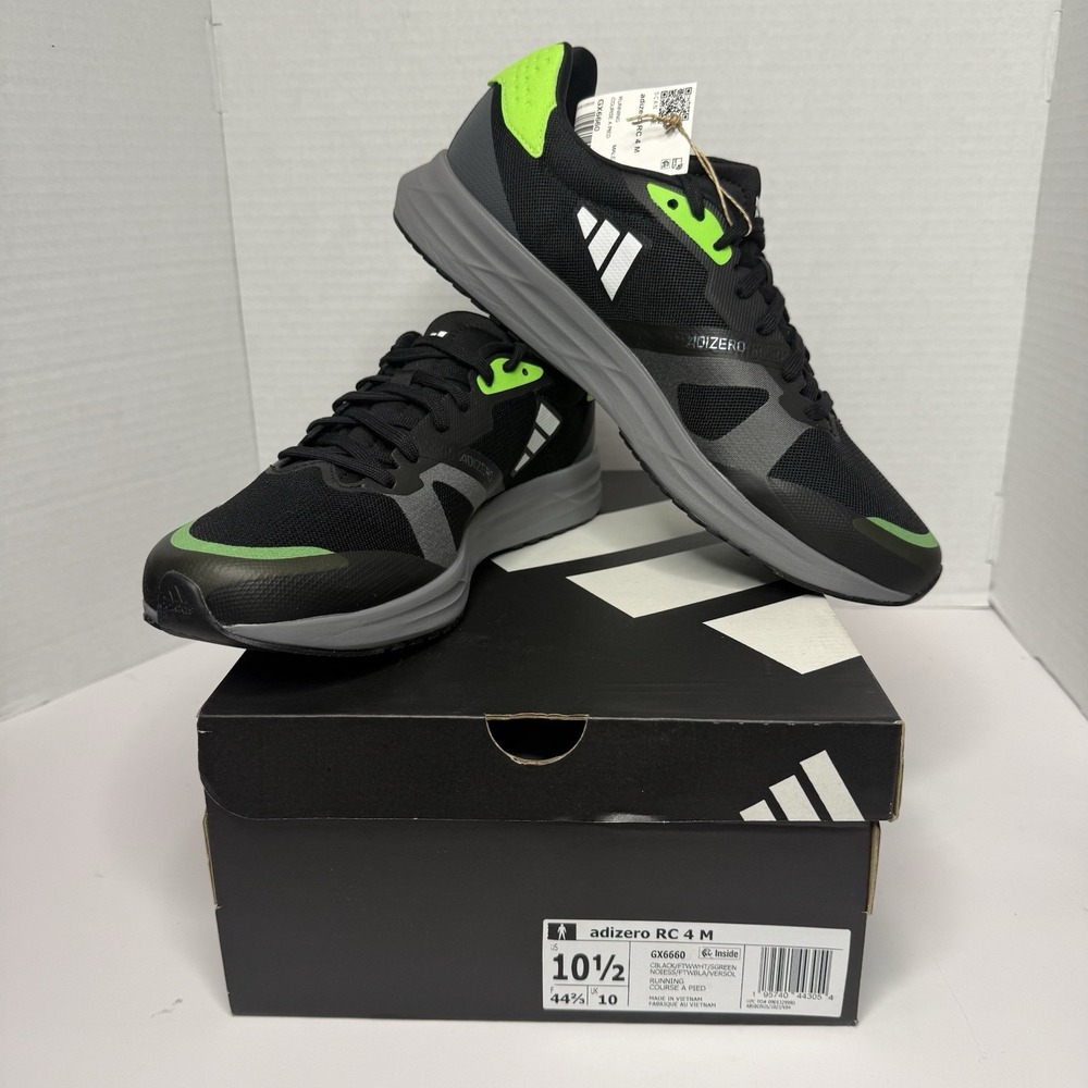 Adidas Adizero RC 4 M Running Shoes Mens 10.5 Black Solar Green GX6660